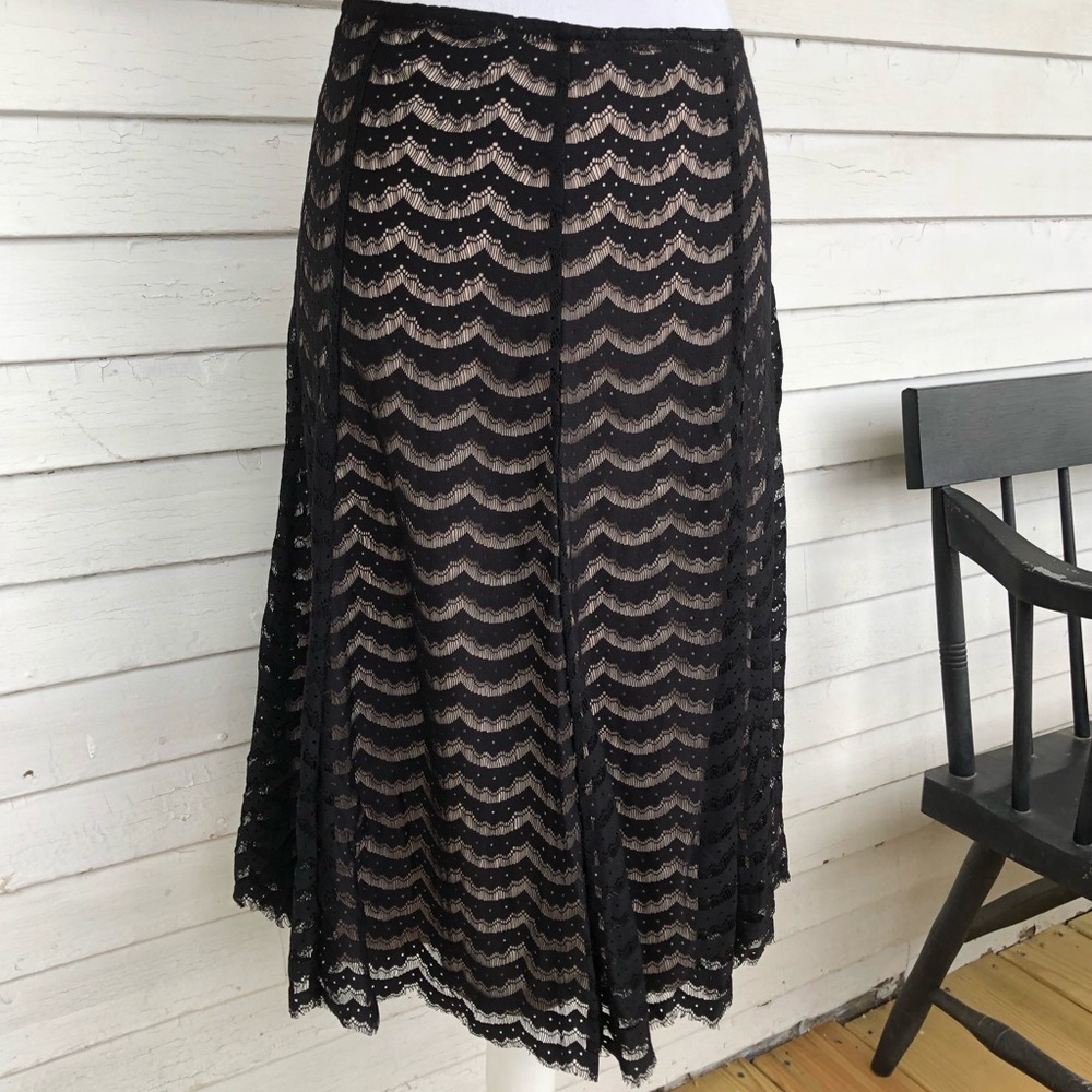 Nude Beige with Black Scalloped Lace Midi Skirt - Picture 2 of 5